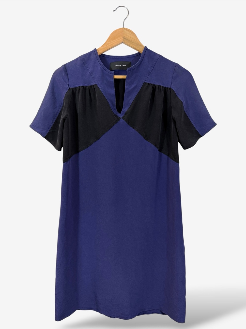 Derek Lam Silk Shift Dress Size US 2 Purple Black Colorblock Designer Quiet Luxe